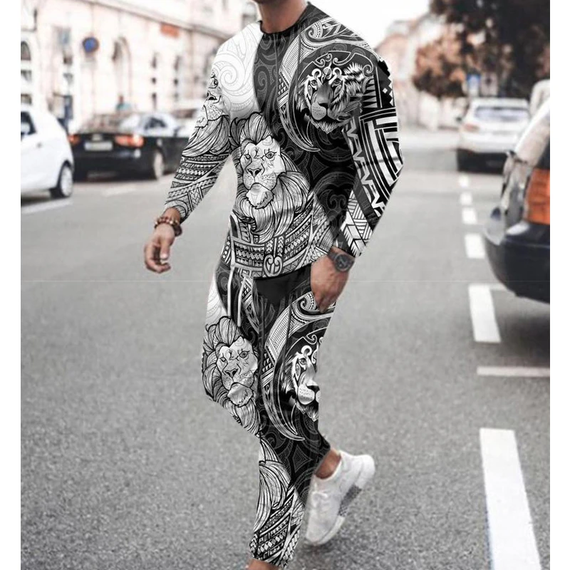 3D Print Men's Suits Oversized T Shirt Long Sleeve Sportswear Outfits Fashion Tracksuit Trousers Sets Spring Autumn Male Clothes