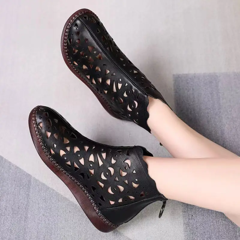 

Hollow Out Breathable Summer Women's Zip Platform Boots Shoes for Women Botas Femininas Botines Mujer Zapatos Chaussure Femme