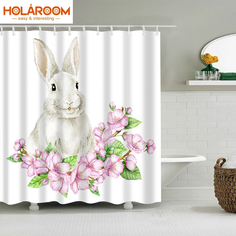 

Cartoon Shower Curtain Bathroom Curtains Lovely Rabbit Pattern Shower Curtain With Hooks for Easter Bathroom Home Decorations