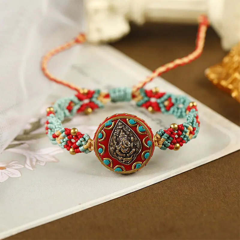 

Bohemian Nepal Bead String Bracelets Retro Skew Knot Multicolored Rope Pure Hand Woven Glamour Bracelet Jewelry for Women