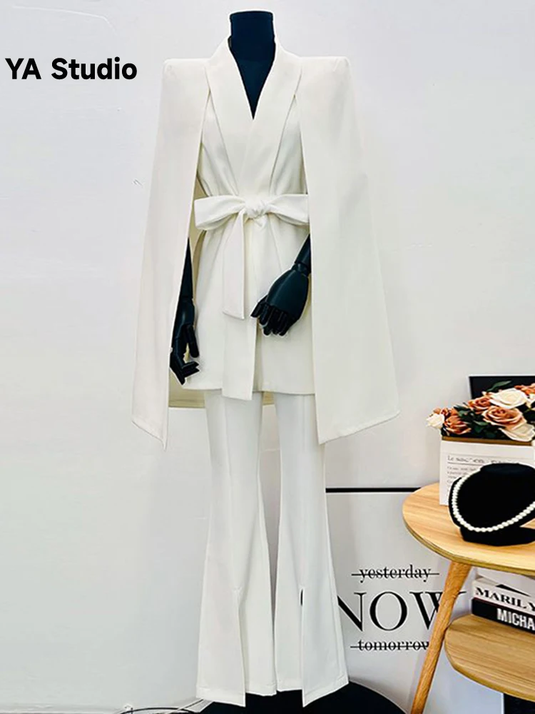 

[YA Studio] Korean Fashion Women's White Cloak Coat Celebrity Slim Fit Show Thin Spring Autumn Shawl Set Trend