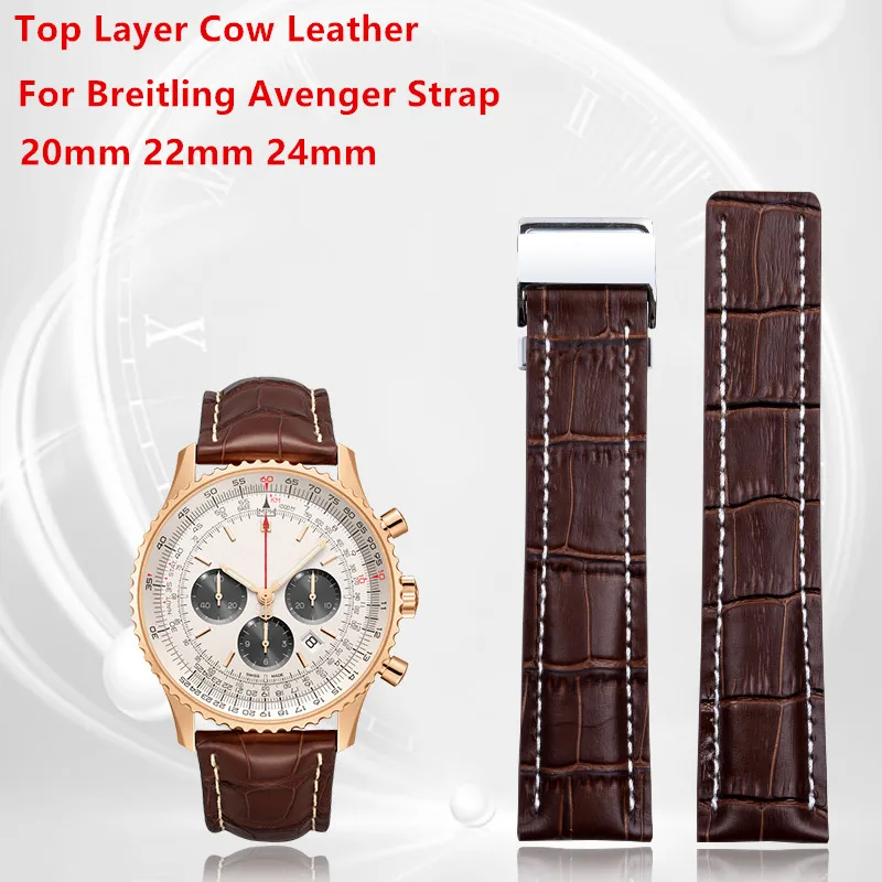 

Soft Calfskin Leather Watch Strap 20mm 22mm 24m Band for Breitling Watchband Avenger/navitimer Premier Bracelet Folding Buckle