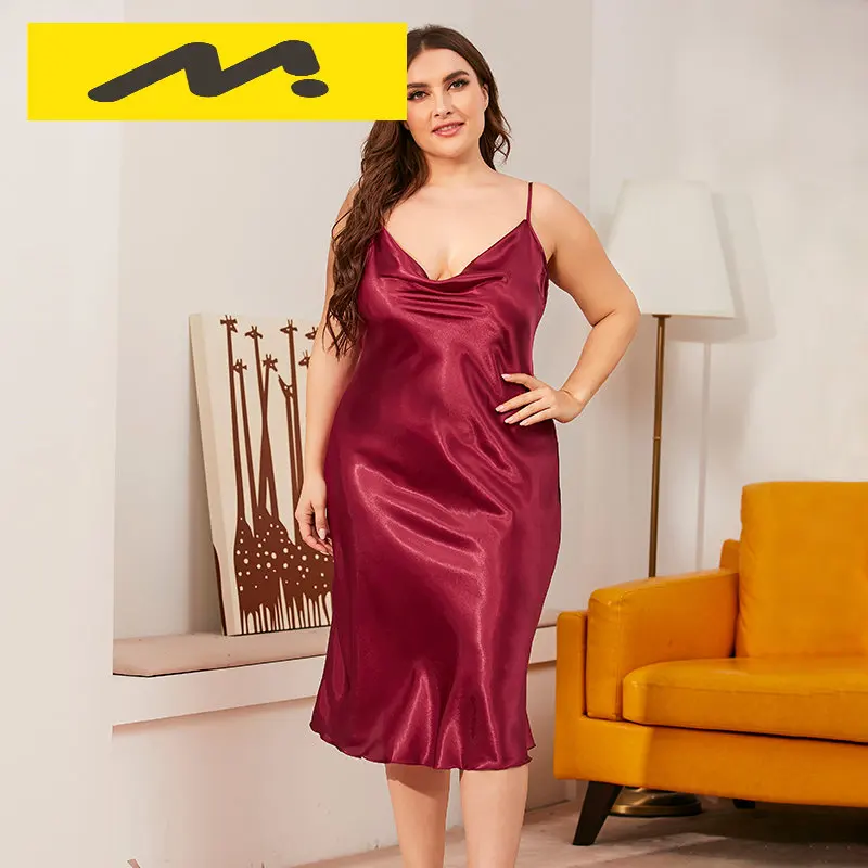 Large size Women's Sleepwears Dress Homewear Solid Thin Satin Nightdress Summer Sleepwear Sexy Plus Size Dresses Nightgown