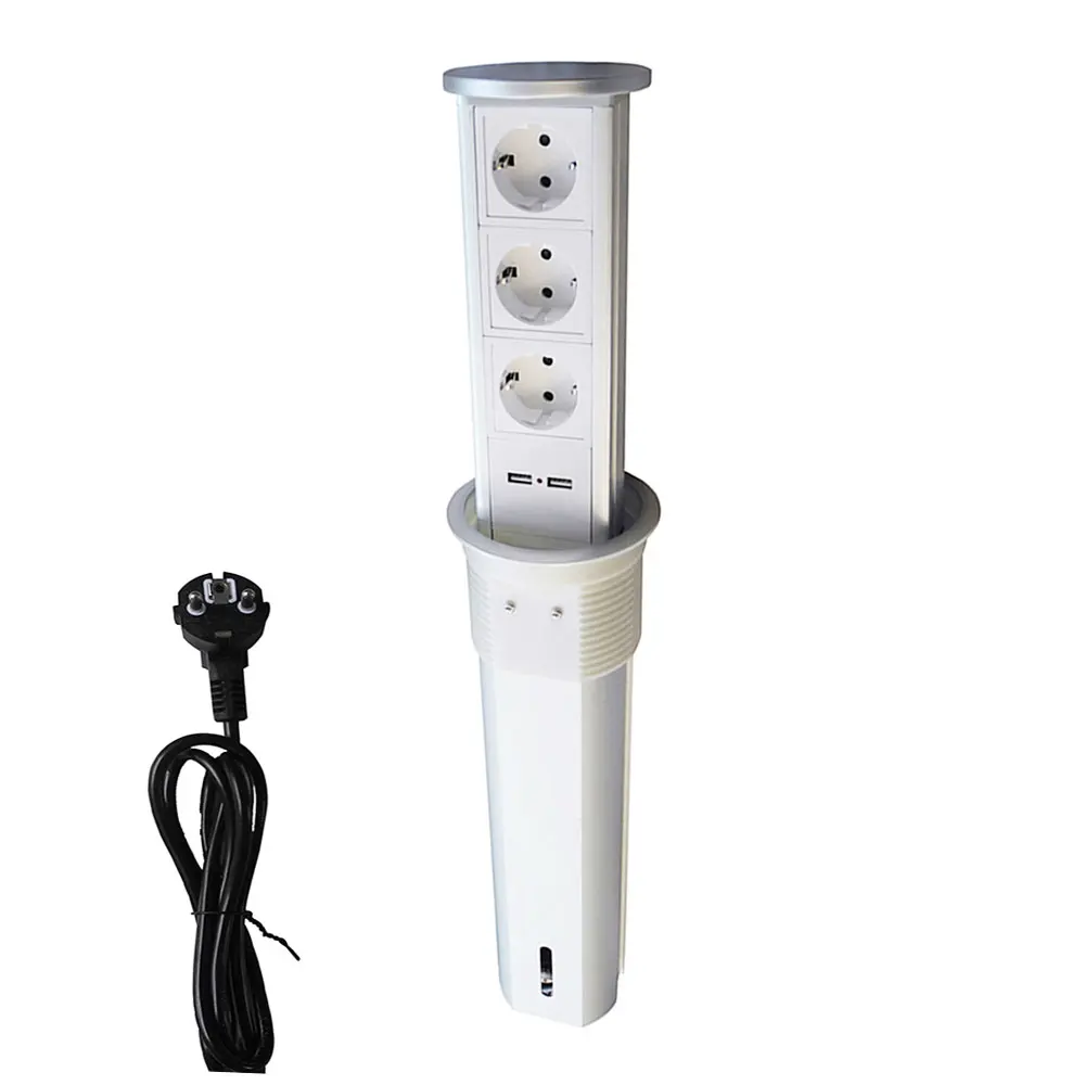 Пневматическая Выдвижная настольная розетка с USB-зарядкой и европейской вилкой |