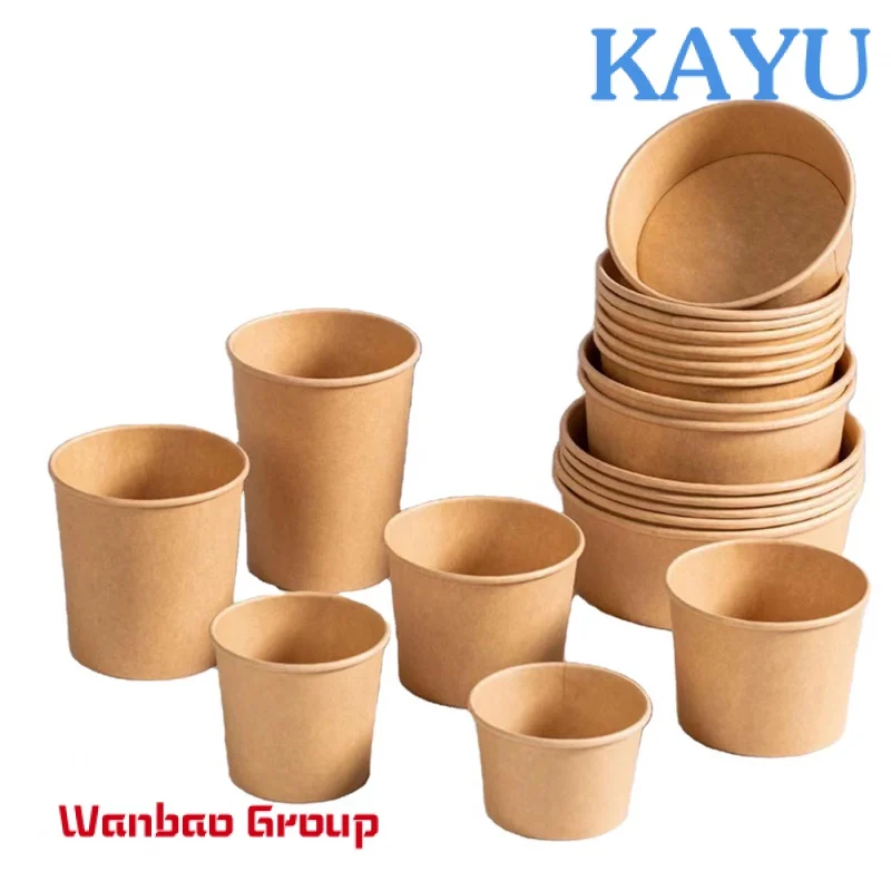 2023 New Trend Eco-friendly Food Grade Kraft Paper Container Salad Bowl Street Food Box disposable compostable pla bowl