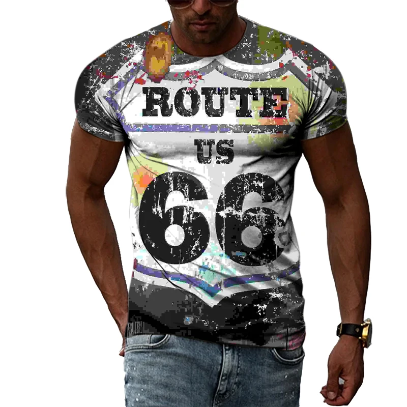 

Summer American 66 road creative pattern men's printing large size T-shirt 3D fashion breathable personality short-sleeved top