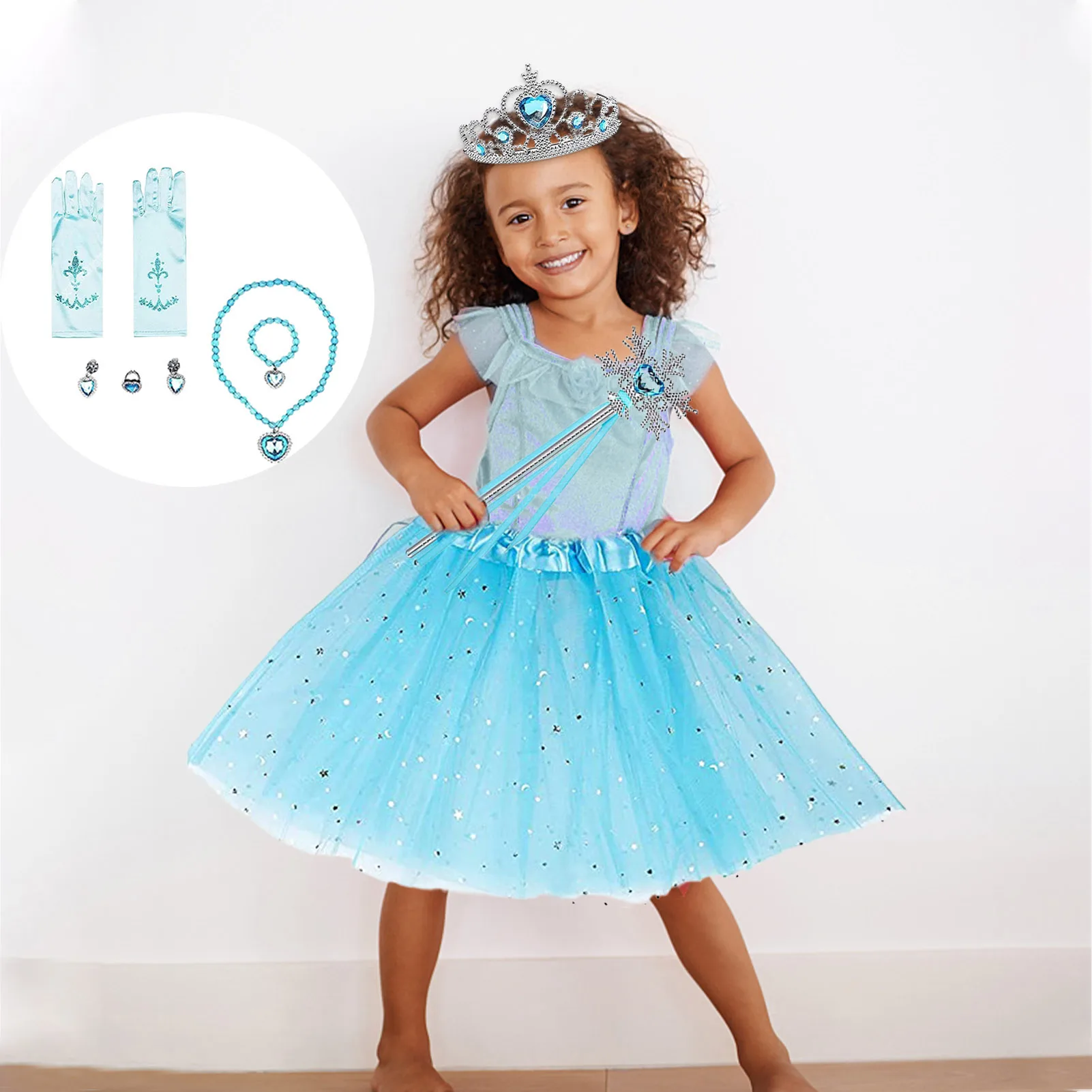 

10Pcs Elsa Dress Up Accessories Kit 10 Pcs Kids Jewelry Dress Up Play Set Include Gloves Skirt Princess Tiara Bracelet Earring