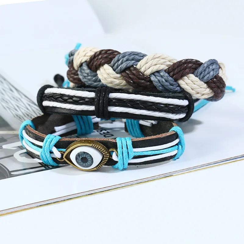 3 шт./компл. тканый кожаный браслет ручной работы для мужчин винтажный плетеный