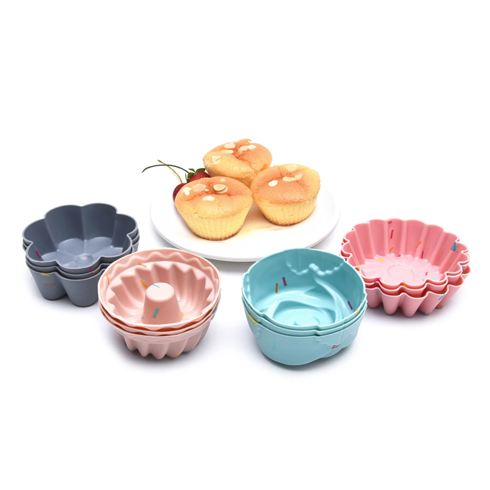 

Pack of 12 Silicone Baking Cups 4 Different Shapes Muffin Cake Soft Casting Die Fondant & Gum Paste Molds wzpi