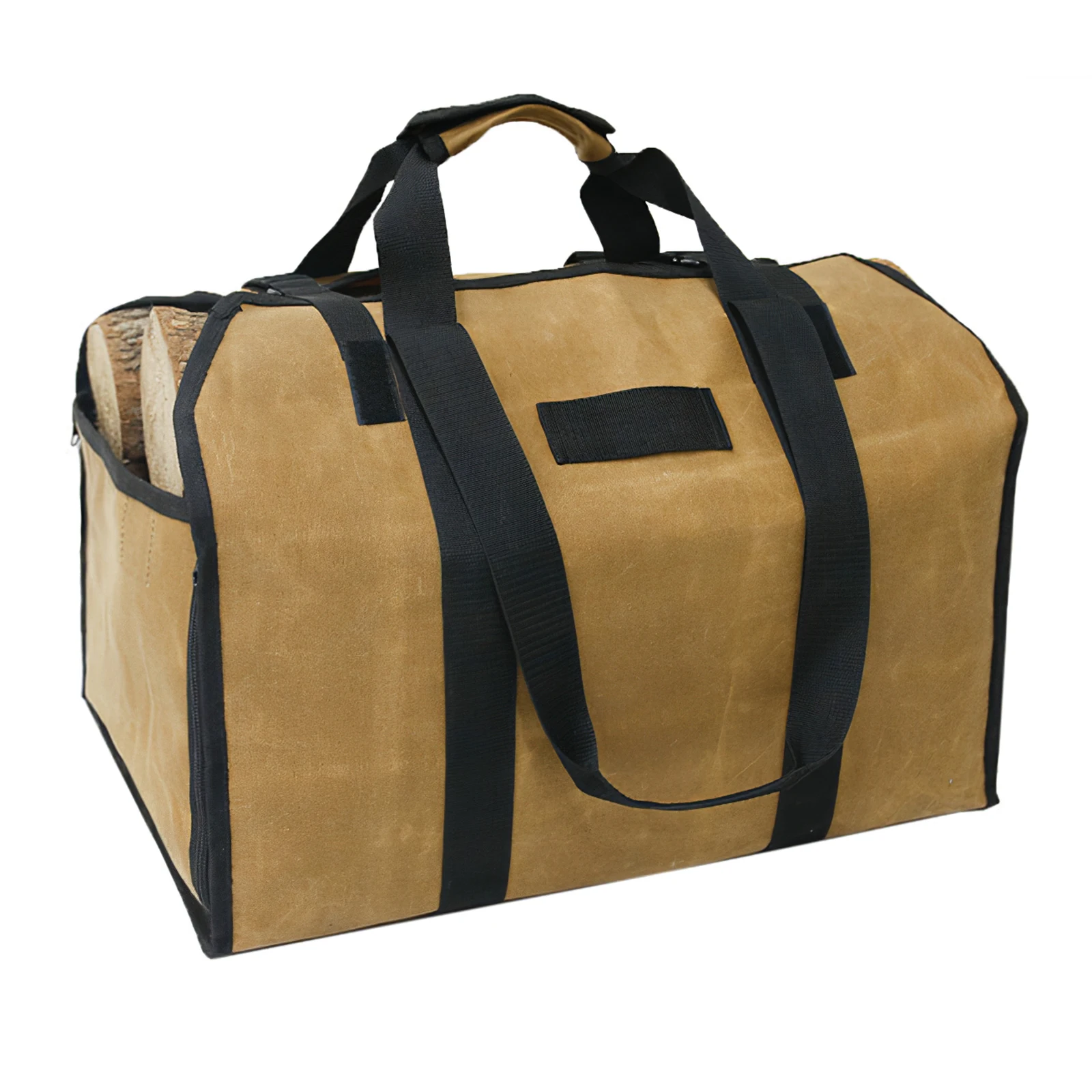 

Переноска для древесины, вощеная холщовая переноска для бревен, вместительная деревянная сумка для хранения, водонепроницаемая, с ручками, ...