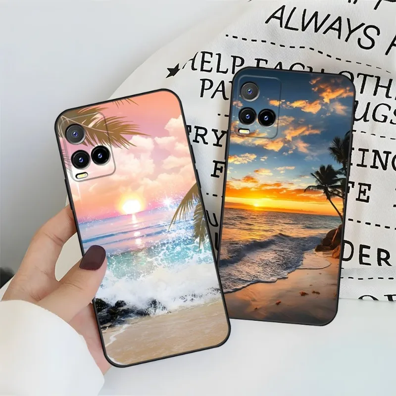 

Summe Beach Sunset Sea Palm Phone Case For VIVO Y31 IQOO 9 U5x U5 V21e V23 Y31s Y76 X60 X70 X80 Y33s Y21 Y73 Y15s Pro Plus Cover