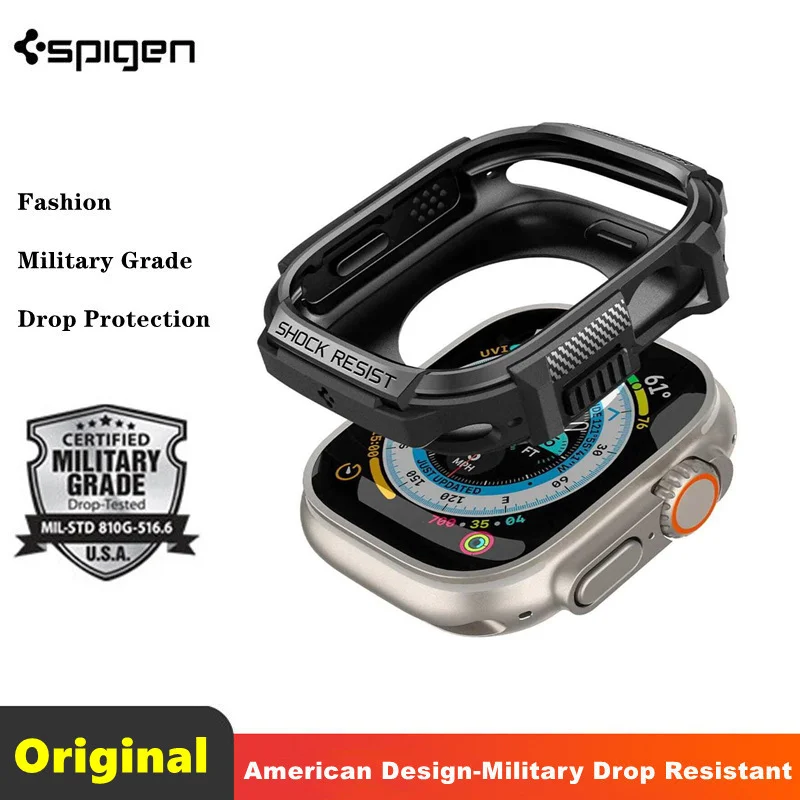 

Spigen Rugged Armor Crash Resistant And Exquisite Silicone Protective Cover For Apple Watch Ultra 49mm TPU Durable Protective Ca