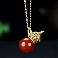 hot selling natural hand carved jade inlay gold color24k fu lu necklace pendant fashion jewelry men women luck gifts