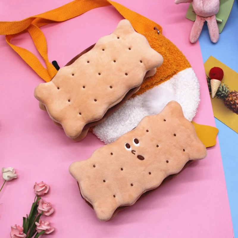 Pencil Box Biscuit Shape Plush Cookies Pencil Bag Simple Large-capacity Cute Cookies Stationery Box Student Gift Pensil Case