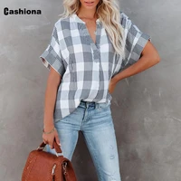 cashiona plus size ladies elegant fashion stripes blouse sexy v neck womens top pullovers 2022 summer chiffon shirts clothing