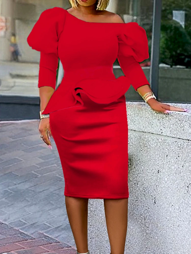 

Women Red Dress Peplum Bodycon Christmas Party Sheath Off Shoulder Female African Ladies Dance Event Celebrate Gowns Evening New