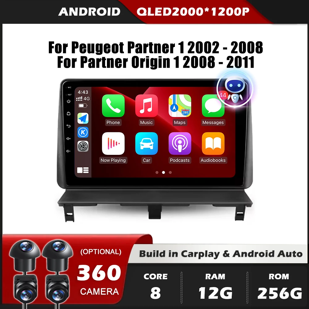 Автомобильный радиоприемник для Peugeot Partner 1 2002-2008 Origin 2008-2011 GPS Стерео Android Авто