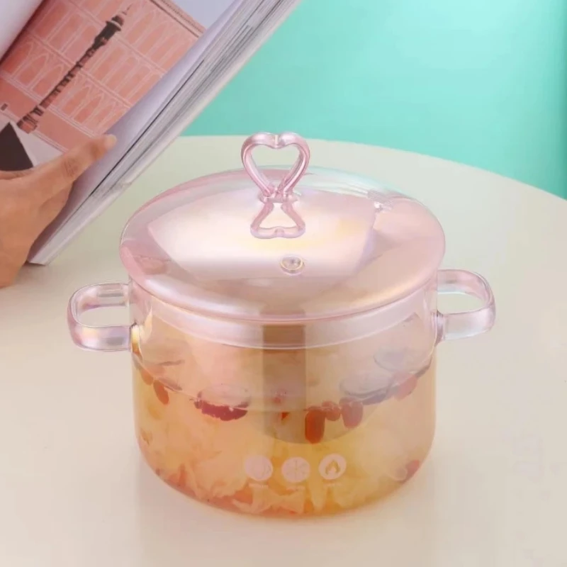 

Pink Glass Binaural Soup Pot Noodle Cooking Pot High Borosilicate Heat-resistant Stew Pots Soups Pots for Cookings Cookware
