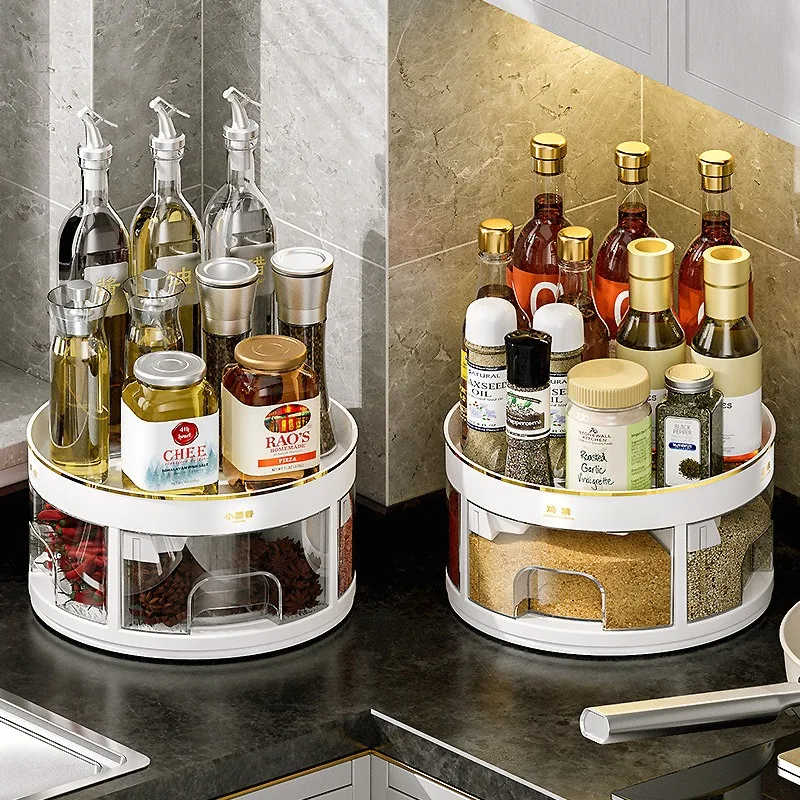 

Kitchen Seasoning Box Integrated Multi Grid Seasoning Storage Countertop Rotating Seasoning Oil, Salt, Soy Sauce, Vinegar Bottle
