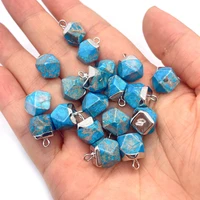 2pcsbag natural stone emperor stone cut octagon pendant 9x13mm turquoise charm making diy necklace bracelet earring accessories