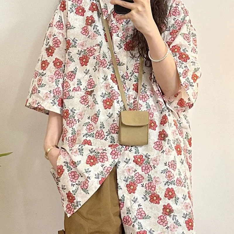 Японские Аниме милые рубашки с цветами парные унисекс блузка большого размера