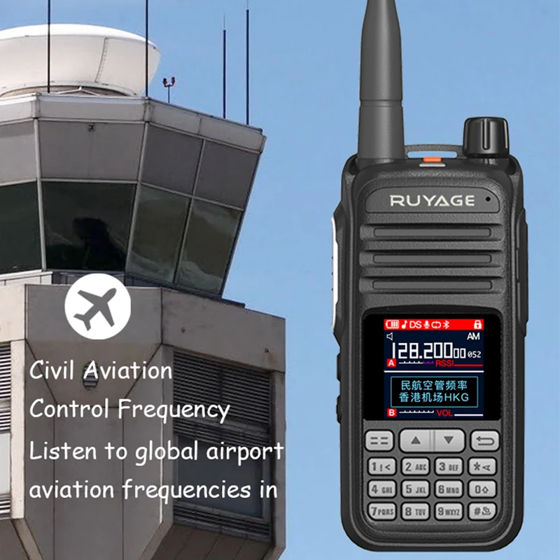 Ruyage UV2D Amateur Ham Two Way Radio 256CH Walkie Talkie Aviation Full Band 108-520MHz Police Scanner Marine