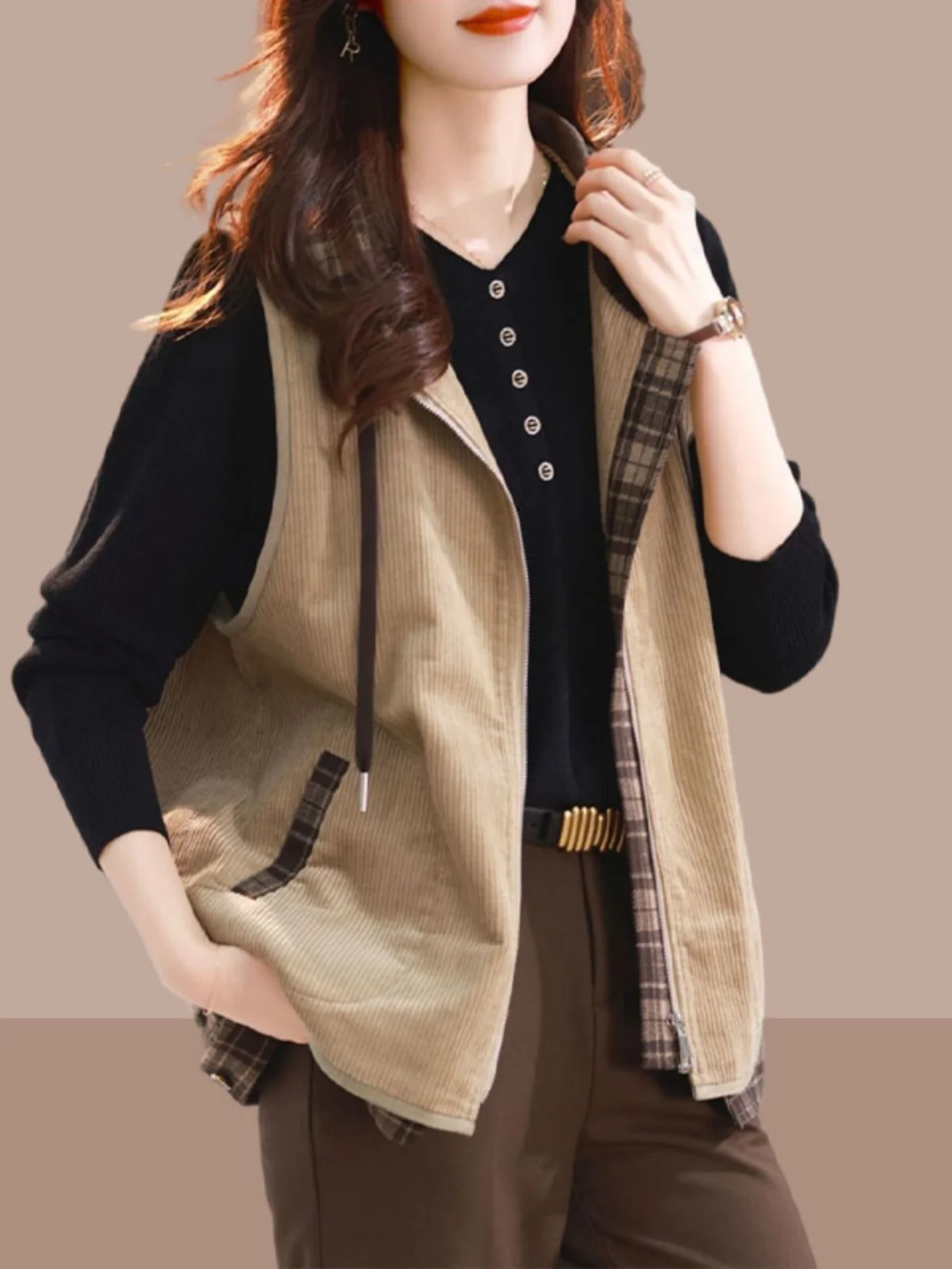 Вельветовый жилет Верхняя одежда Женские осенние и зимние европейские товары