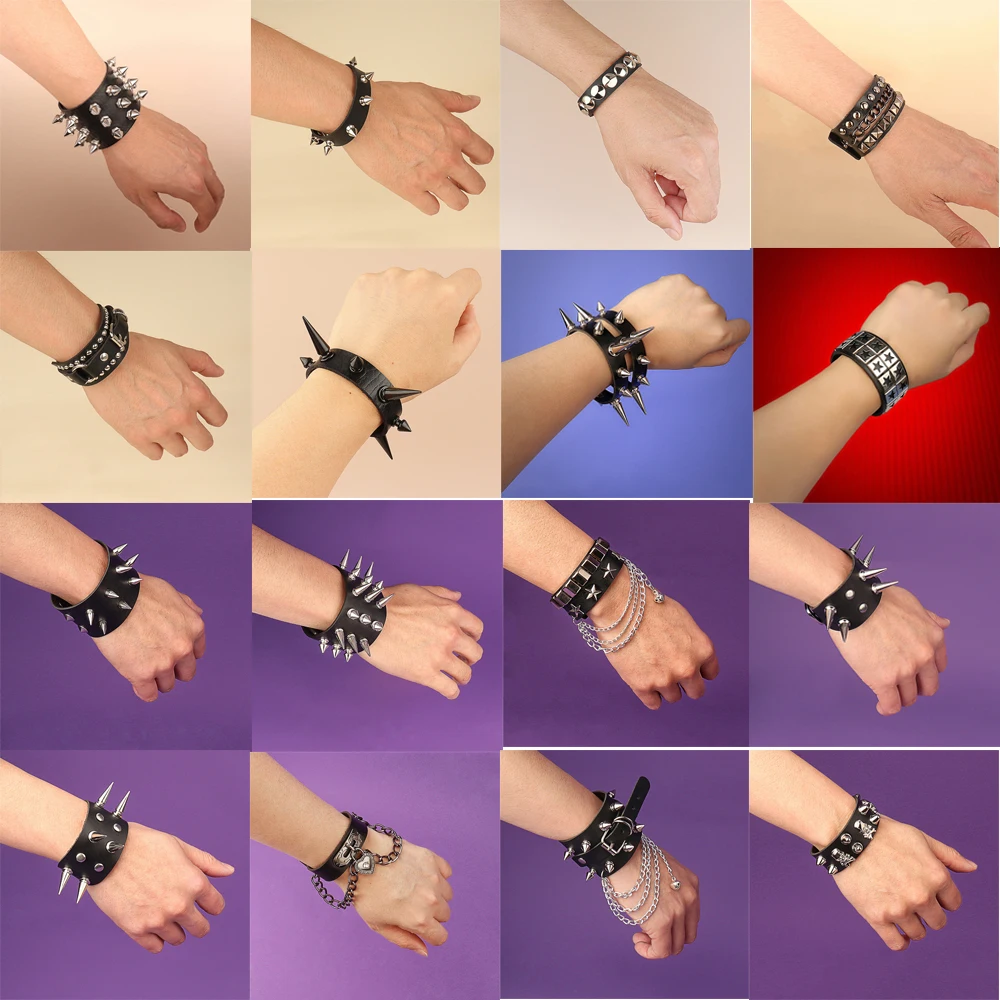 

2023 Punk Cosplay Black PU Leather Studded Bracelet Bracelet Goth Cuff Wristband Gothic Rivet Buckle Bracelets for Women Jewelry