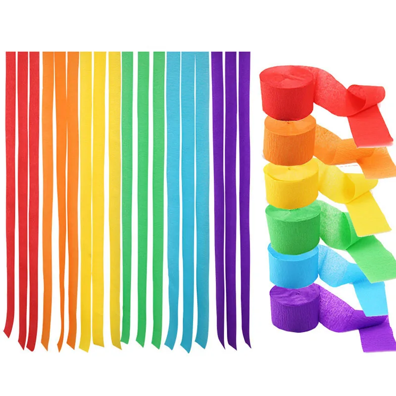 

Children's Day Party Backdrop Decoration Crepe Paper Ribbon Tassel Birthday Rainbow Color Background Photos Wall Drapes Layout