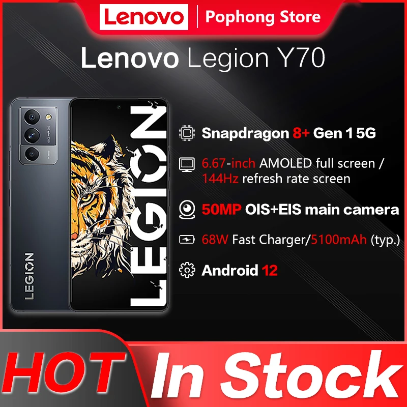 Original Lenovo Legion Y70 Gaming Mobile Phone 6.67 Inch 144Hz OLED Snapdragon 8+ Gen 1 Octa Core 68W FastCharge Android 12