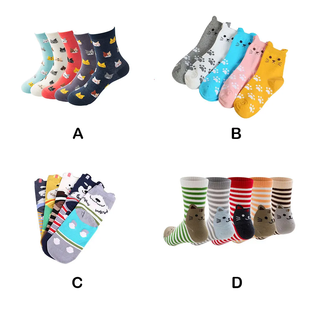 

5 Pair Cat Sock Lovely Animals Dog Stockings Preppy Style Cotton Calf Ladies Girls Hosiery Daily Wear Gifts for Women