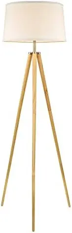 

60.5" Mid Century Modern Tripod LED Floor Lamp + Energy Efficient 9W Bulb, Wooden Tripod Legs + White Shade Lamp led w empotrabl