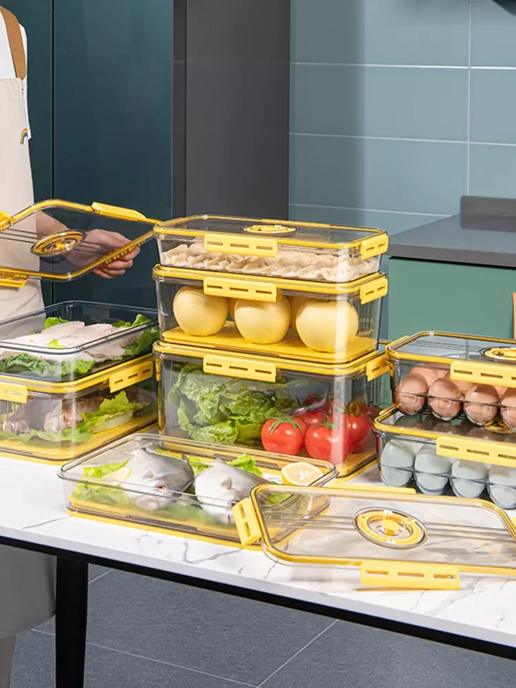 

Kitchen Refrigerator Transparent Organizer Bin Storage Box Keep Food Fresh Frozen Organizer Boxes Home Storage Bin Containers