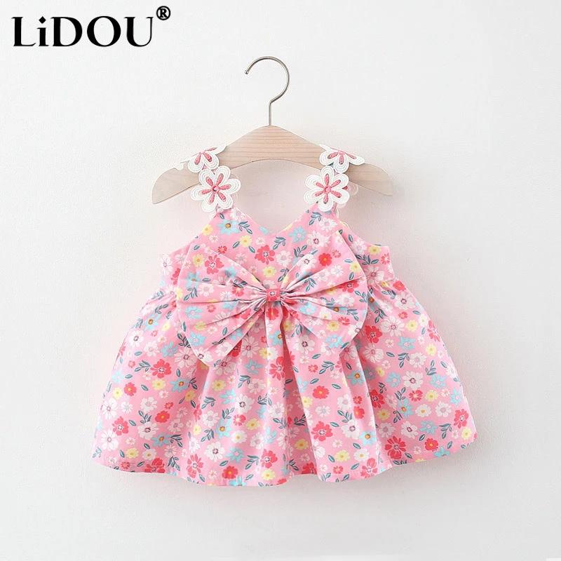 

2023 Summer Korean Fashion Cute Vintage Girls Dress Kawaii Anime Cartoon Aesthetic Sweet Chic Elegant Flowers Children Clothes