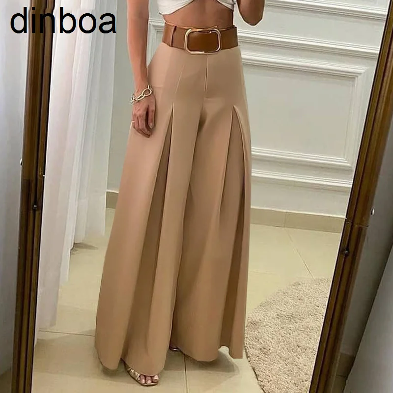 

Dinboa-2023 Magicmk повседневные однотонные широкие брюки женские длинные брюки женские брюки палаццо брюки с высокой талией на молнии