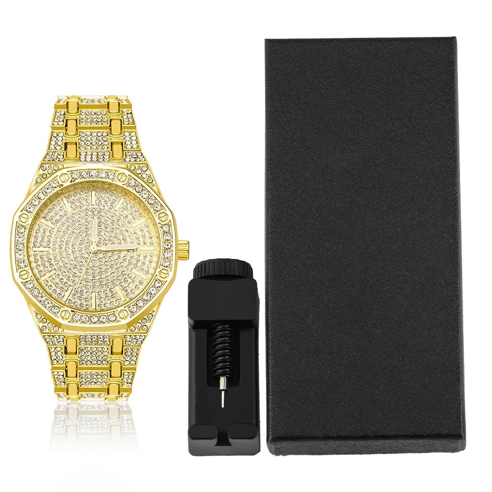 1 шт. стильные кварцевые часы в стиле хип-хоп панк инкрустация цветные бриллианты