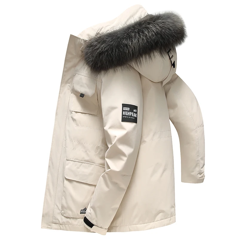Down Jacket Men's Mid-Length Thickened White Duck down Cold-Proof Outdoor Parka Clothes for Men