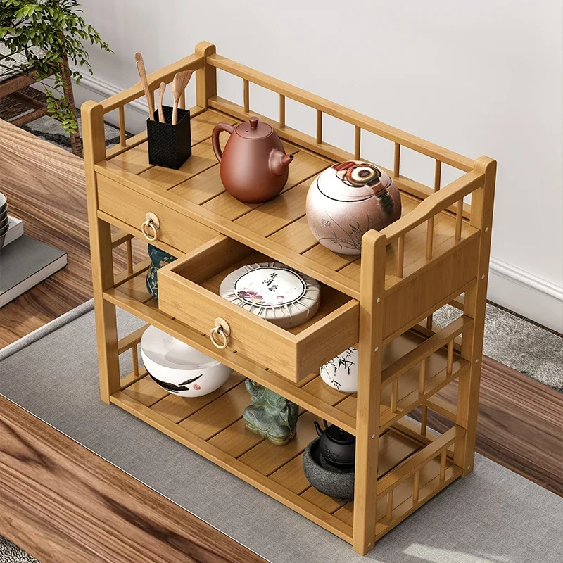 Blat Bogu Bambusowy stojak - półka na filiżanki do przechowywania zestawu herbaty czajniczek z fioletowej gliny Kung Fu chiński uchwyt kubek