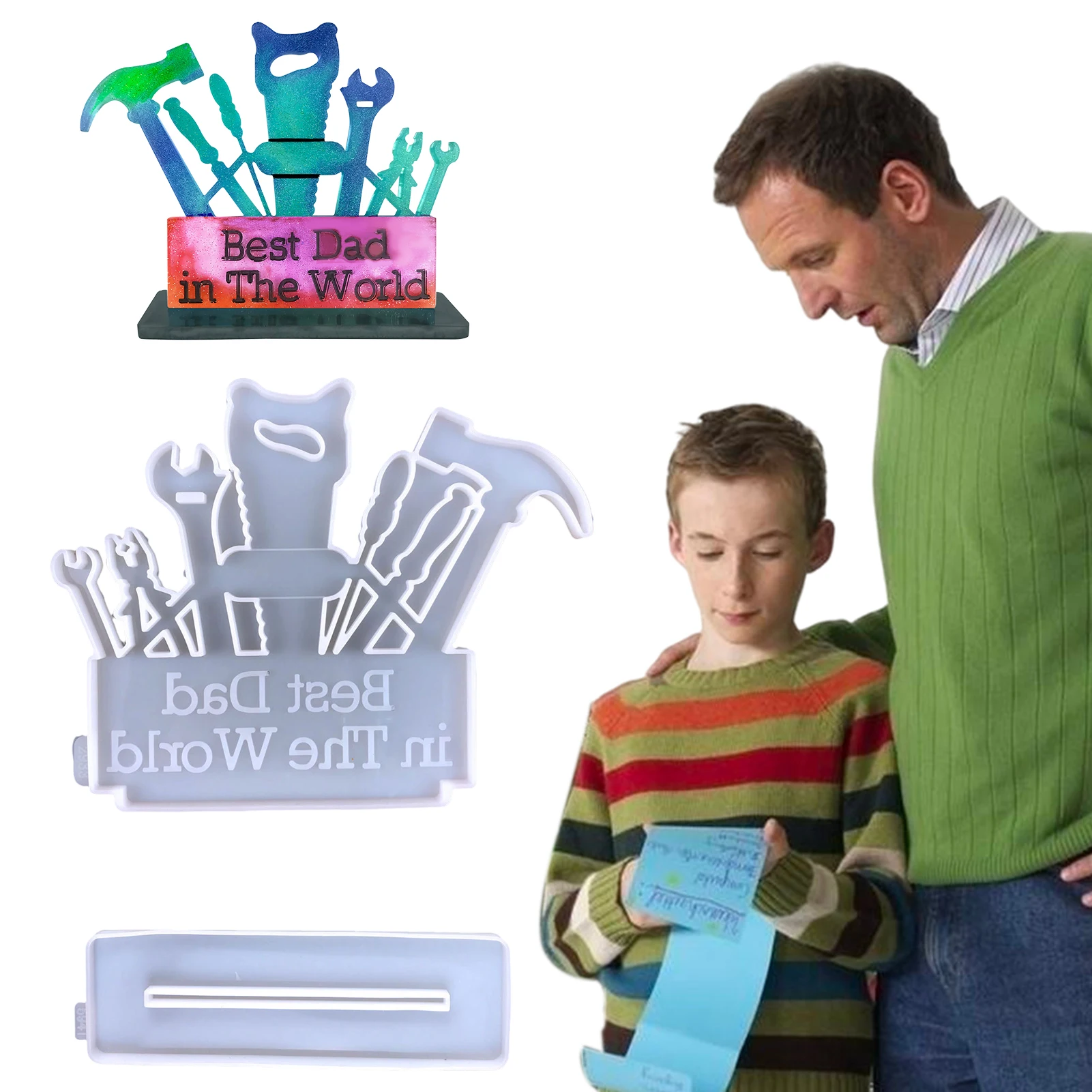 

Fathers Day Resin Molds DIY Silicone Resin Molds Epoxy Resin Casting Mold With Key Rings For DIY Crafts Father's Day Birthday