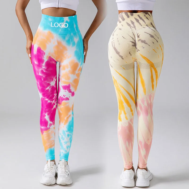 

Custom LOGO Seamless Drip Dye Yoga Pants High Waist Tight Lifting Hip Elastic Pants Women's Outdoor Sports Handdrawn Fitness