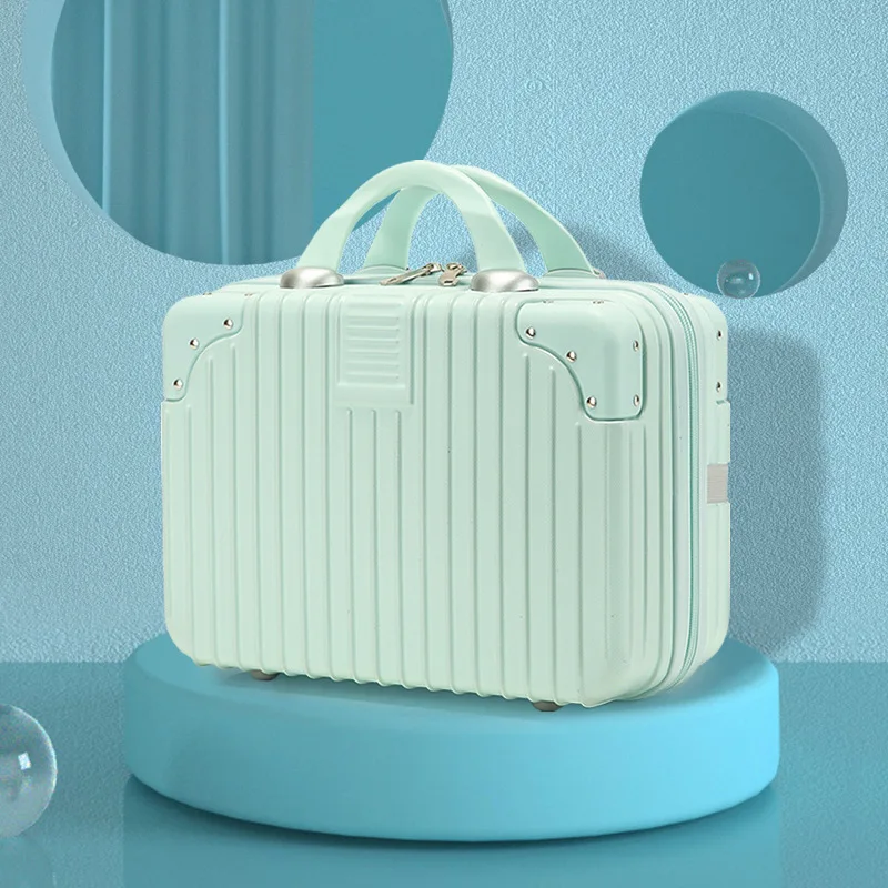 14 Inch Rose Gold Suitcase Waterproof Cosmetics Zip Luggage Ladies Lightweight Leather Sandwich Bag Suitcase Mini Organizer