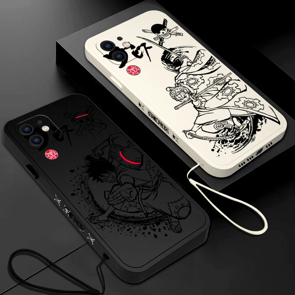 

Цельный чехол для телефона Luffy Zoro Law для iPhone 14 13 12 11 Pro Max Mini X XR XS MAX SE20 8 7 Plus, силиконовые чехлы с ремешком на руку