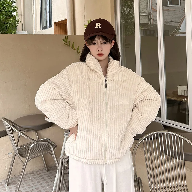 Women's Shirt Jacket with Feathers Down Corduroy Winter Spring Quilted Coat Parka Demi-season  New In Outerwear