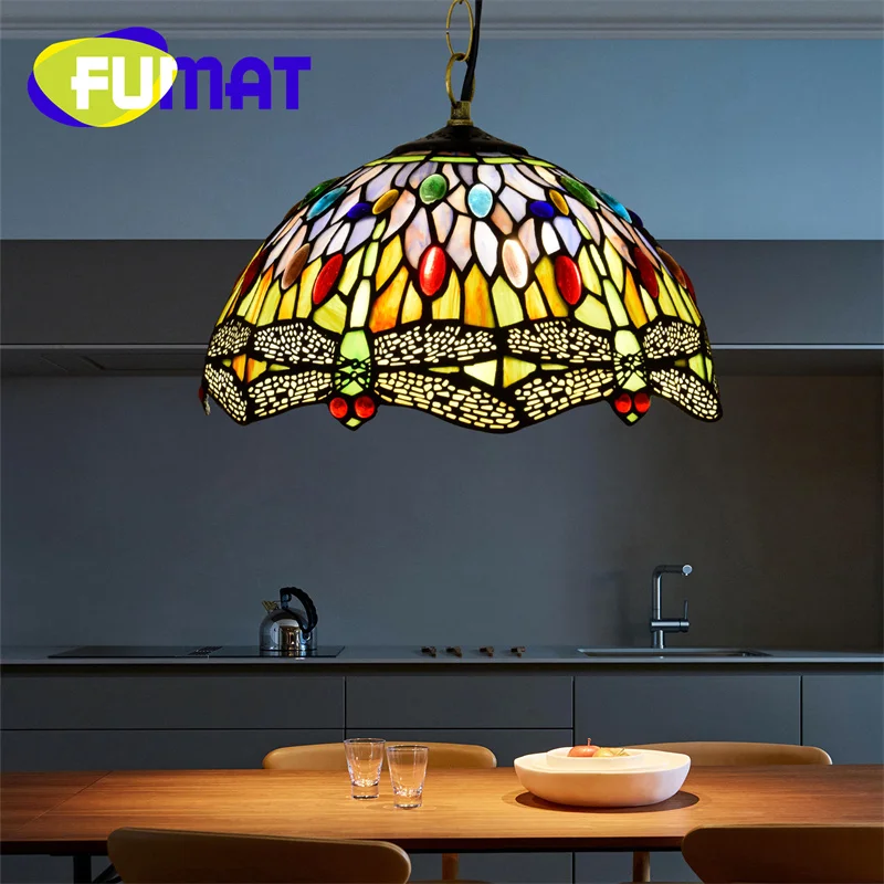 

FUMAT Tiffany stained-glass chandelier Vintage style Dragonfly Art Deco Restaurant Cafe Bar Living Room Bedroom ceiling light