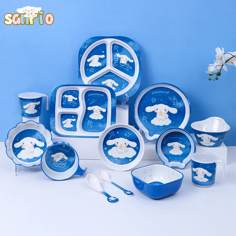 

Kawaii Sanrio Cinnamoroll Tableware Anime Children's Bowl Snack Dinner Plate Sauce Dish Water Cup Kid Baby Melamine Safe Feeding