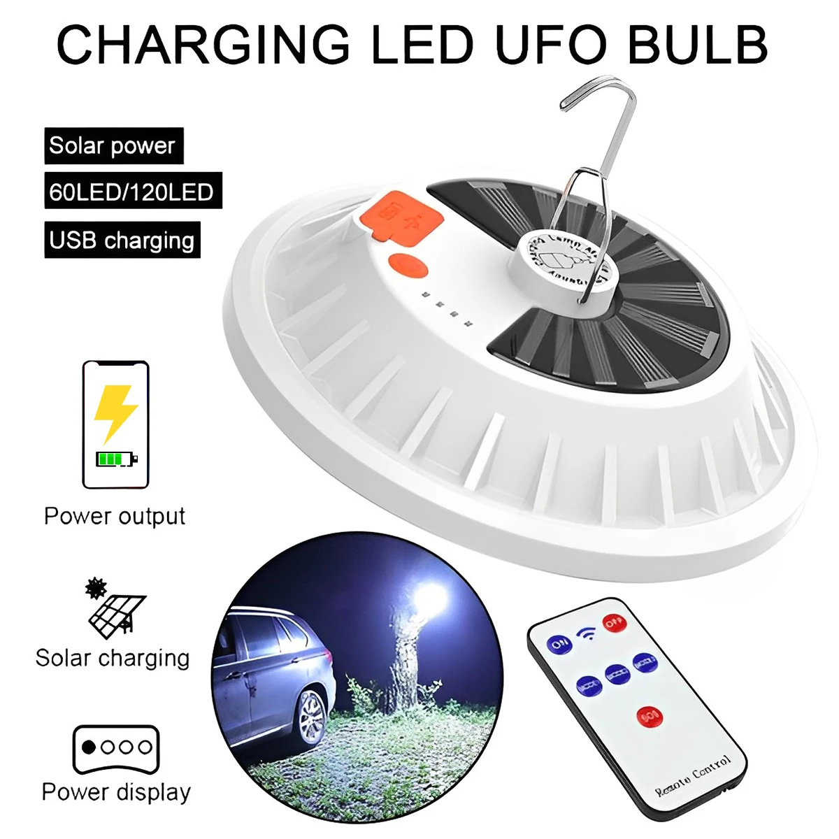 

Светильник СВЕТОДИОДНЫЙ фонарь для палатки на солнечной батарее, 1200/120 мАч