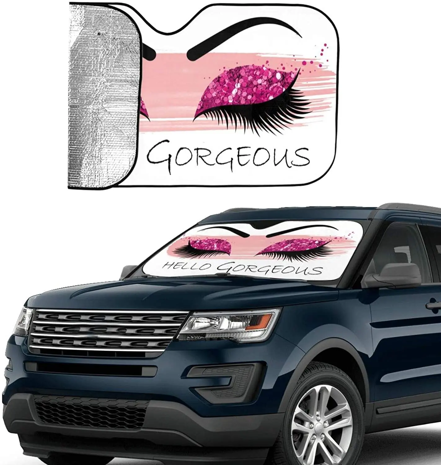 Солнцезащитный козырек для лобового стекла с розовыми блестящими ресницами |