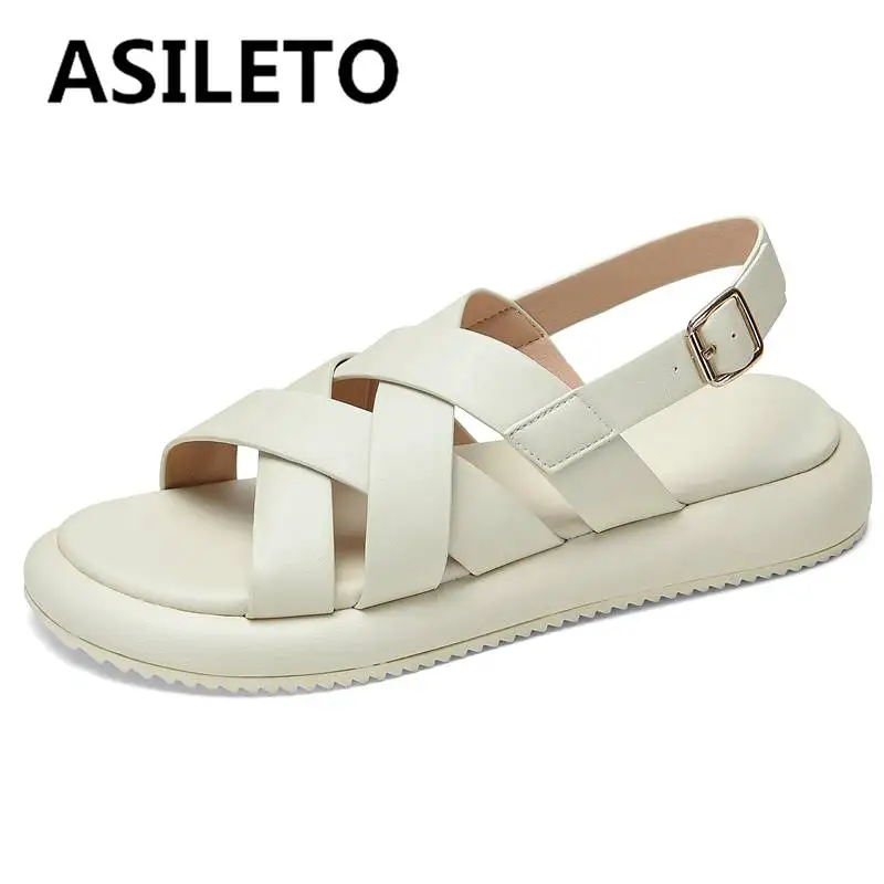 

Женские сандалии ASILETO 222 из мягкой искусственной кожи, с открытым носком, на плоской подошве, с ремешком на щиколотке, большой размер 32-42, повс...