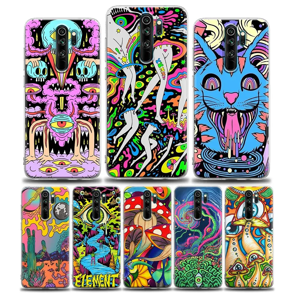 

Clear Phone Case for Redmi 10C Note 11 11S 11T 10 10S 9 9S 8 8T 7 Pro 5G 4G Plus Soft Silicone Case Cover Colorful Art Mushrooms