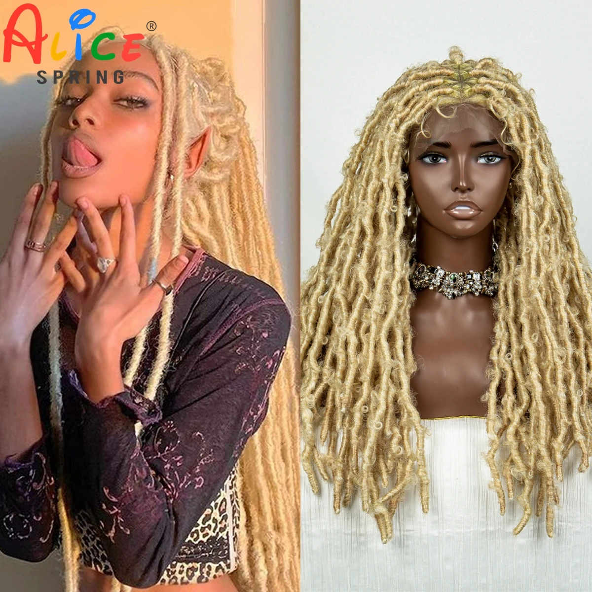 

613 Blonde Butterfly Locs Synthetic Full Lace Braid Wig Crochet Faux Locs Braids Wig for Black Women Dreadlocks Braiding Wigs